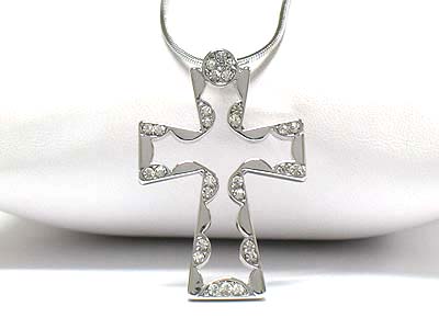 Made in korea whitegold plating crystal accent cut out cross pendant necklace