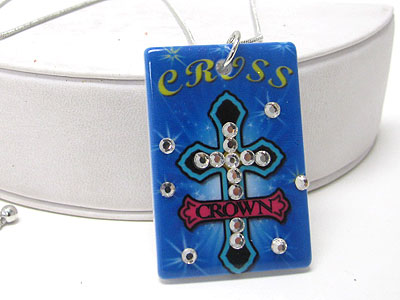 Cross tattoo picture crystal stud acryl peandant necklace 