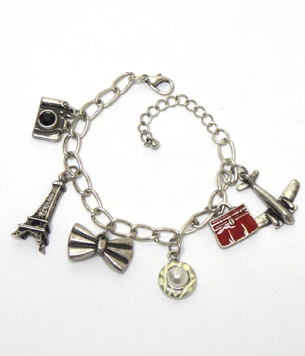 Metal crystal travel charm bracelet