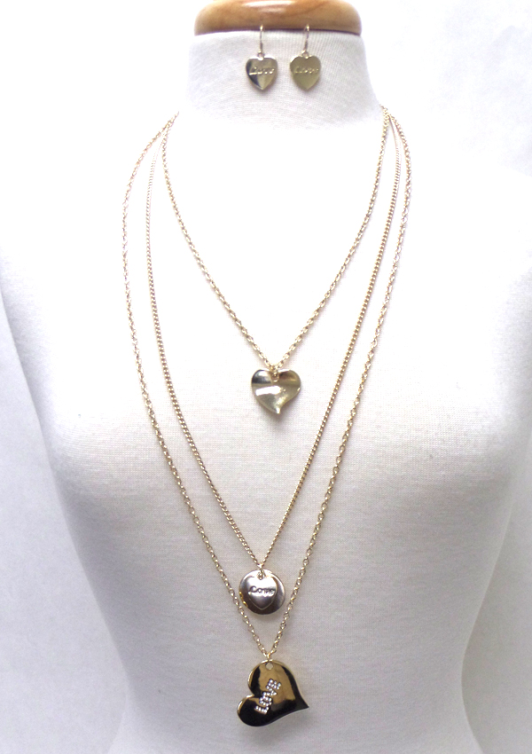 Crystal deco multi pendant and layer necklace and earring set