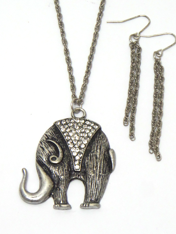 Crystal stud elephant pendant necklace earring set