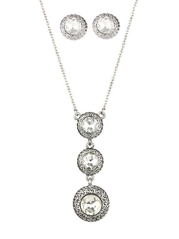 Facet glass and metal filigree link drop necklace set