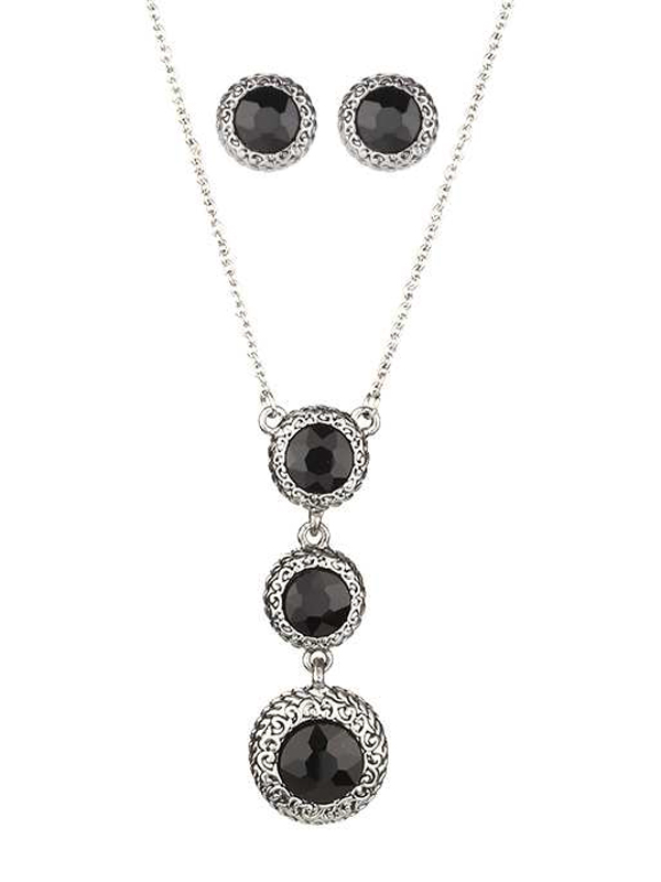 Facet glass and metal filigree link drop necklace set