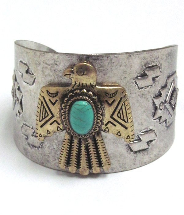 Turquoise ancient bird metal bangle bracelet