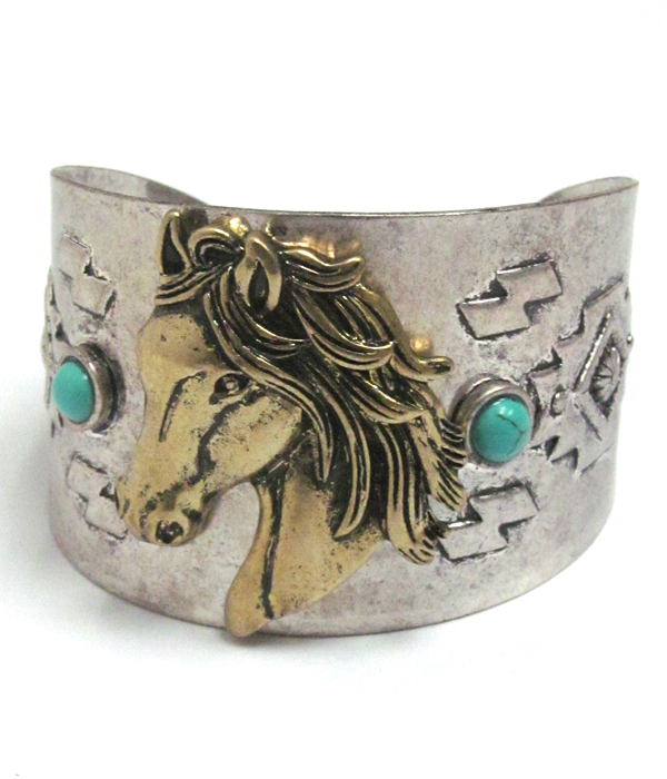 Turquoise horse metal bangle bracelet
