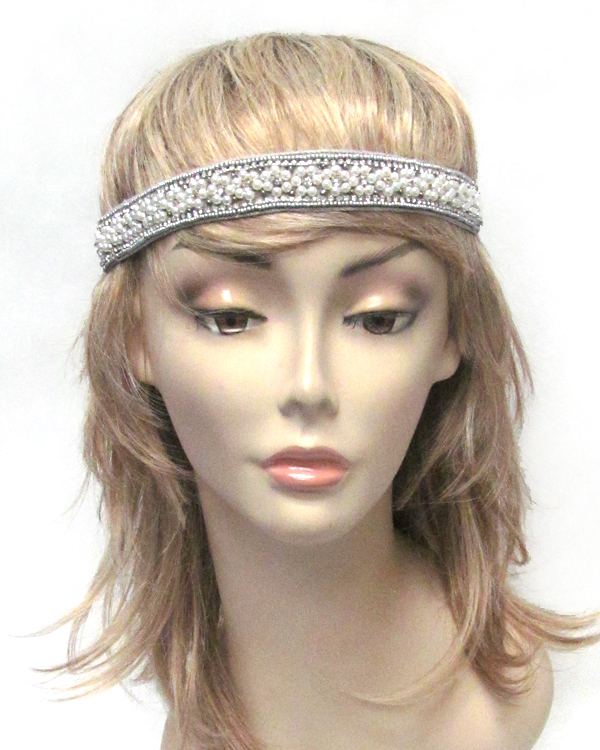 Handmade multi pearl on fabric headband