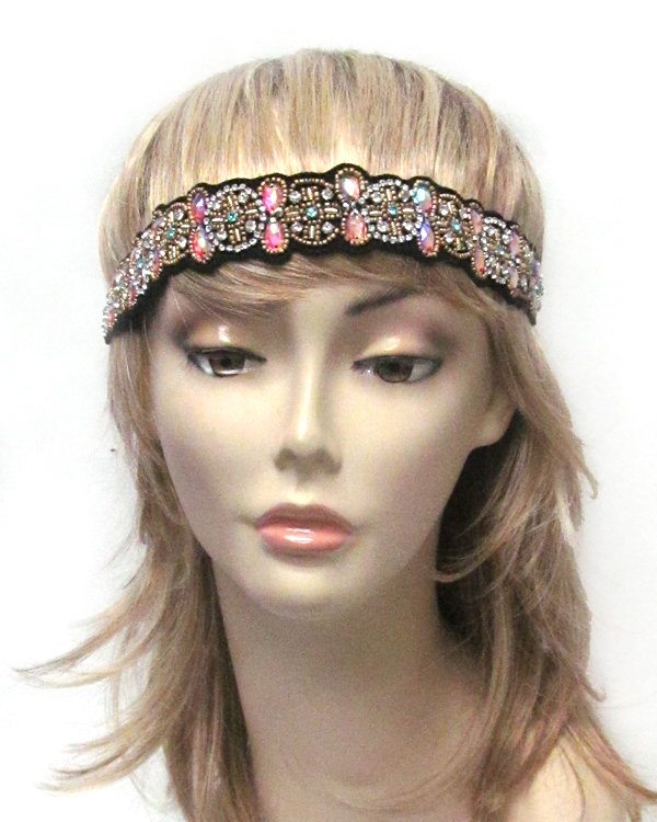 Handmade crystal and bead on fabric headband