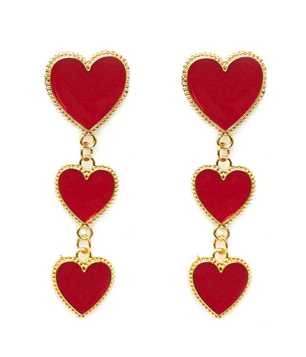 VALENTINE DAY THEME TRIPLE HEART DROP EARRING