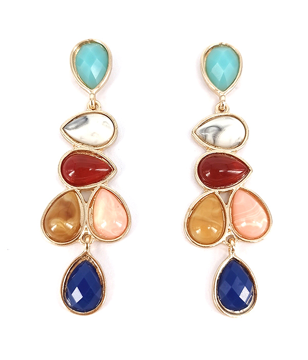 Multi color teardrop resin mix drop earring