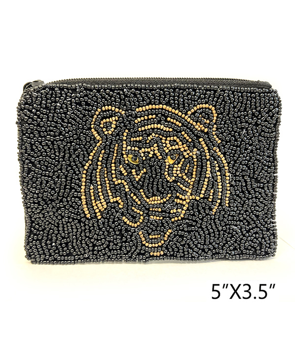 TIGER THEME HANDMADE MULTI SEEDBEAD WALLET COIN PURSE