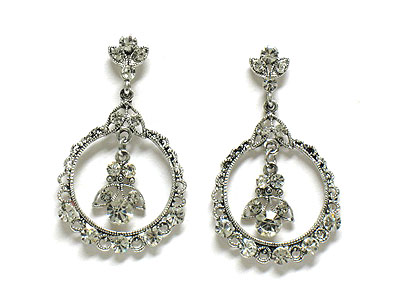 Crystal hoop and dangling crystal deco stud earring - hoops