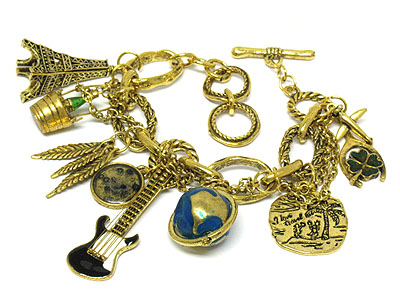 Multi travel theme charm toggle bracelet