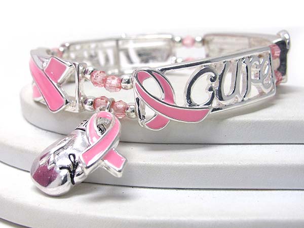 Pink ribbon message stretch bracelet - breast cancer awareness