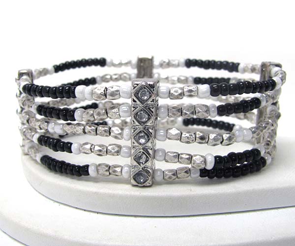 Crystal deco multi chain chip stone stretch bracelet