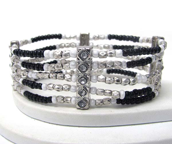 CRYSTAL DECO MULTI CHAIN CHIP STONE STRETCH BRACELET