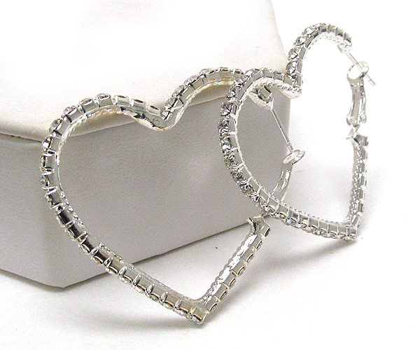 Rhinestone heart hoop earring - hoops