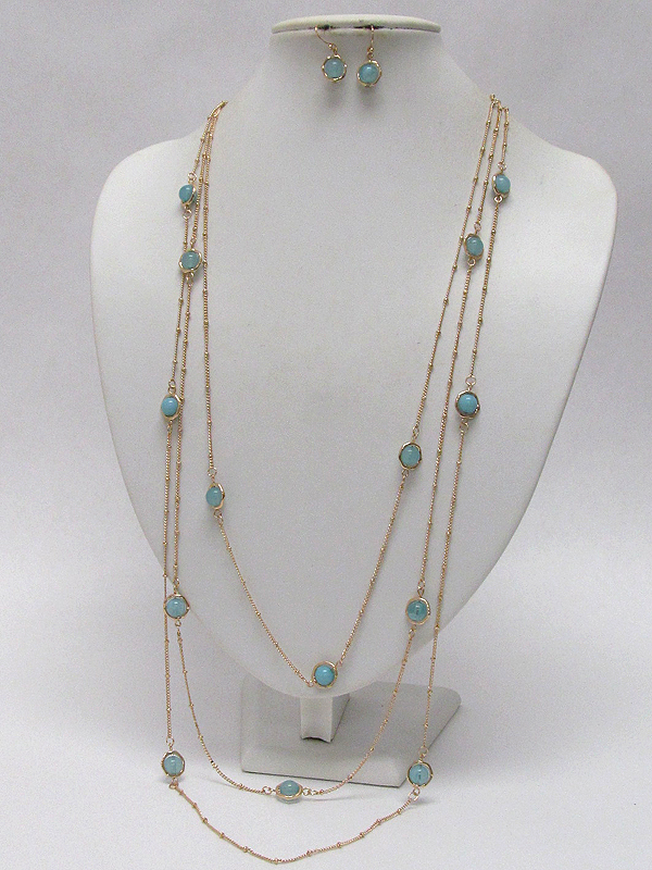 Three layers   and multi acryl ball patern drop long chain necklace earring set