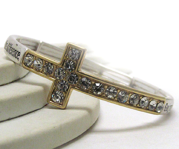 Crystal cross with bible inspiration  message stretch bracelet - serenity prayer