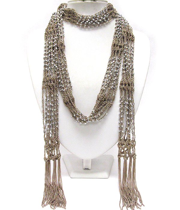 Multi acrly ball and braided yarn necklace scarf