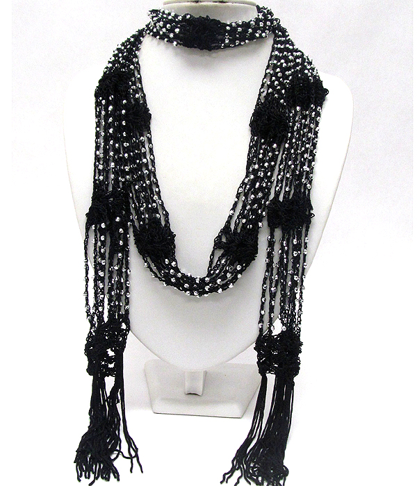 Multi acrly ball and braided yarn necklace scarf