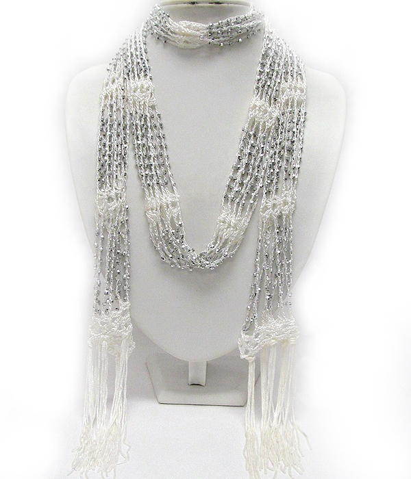 Multi acrly ball and braided yarn necklace scarf
