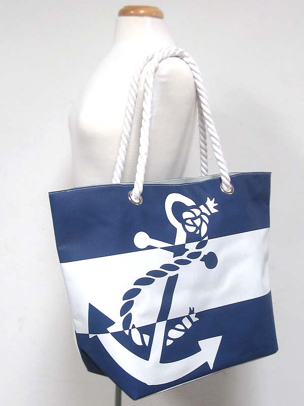 Anchor print and rope strap large size pvc tote bag