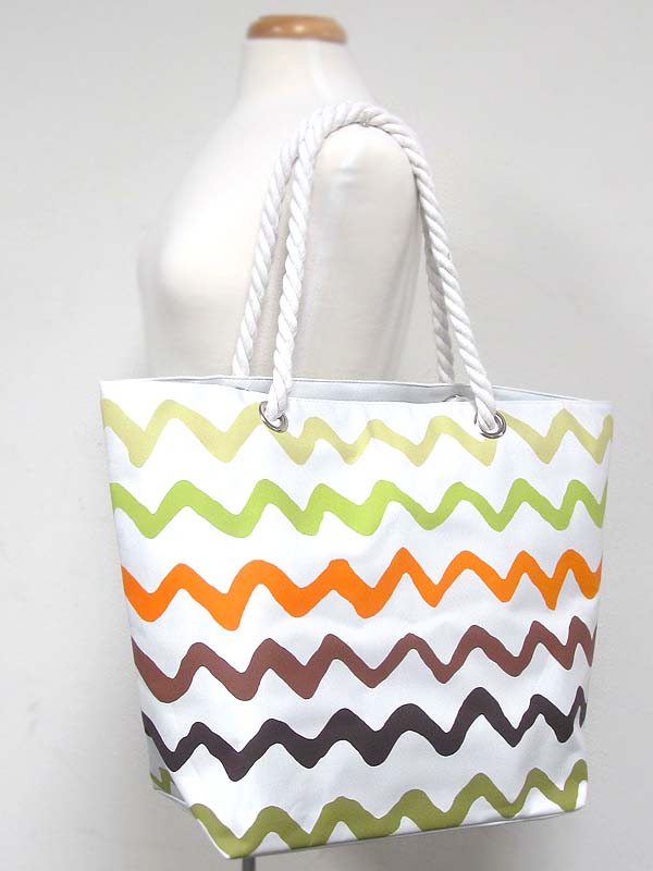 Chevron pattern rope strap large size pvc tote bag