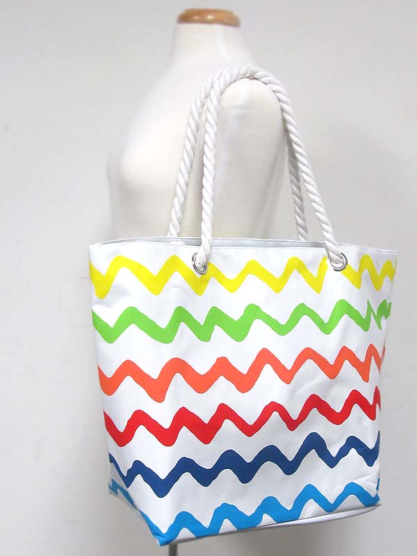 Chevron pattern rope strap large size pvc tote bag