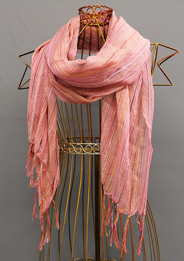 Lurex stripe fringe edge scarf