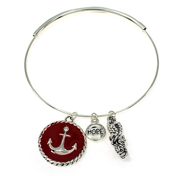 Epoxy anchor charm and flexible wire bangle bracelet