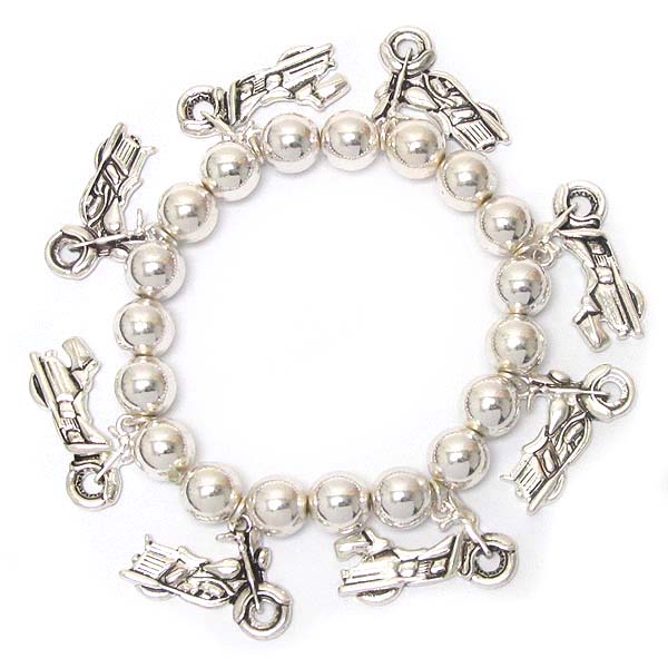 Multi biker charm and ball chain stretch bracelet