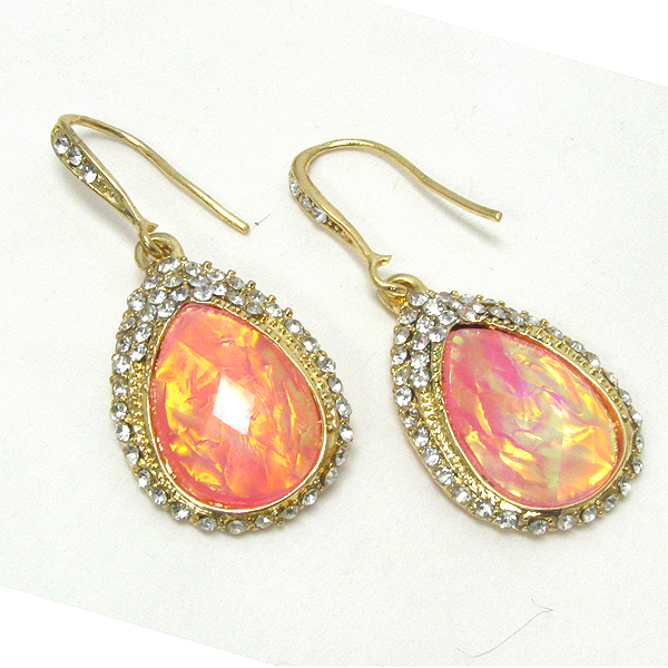 Abalone finish teardrop and crystal deco earring