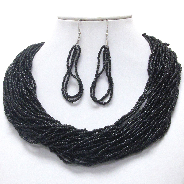 Multi chip stone and layered necklace earring set