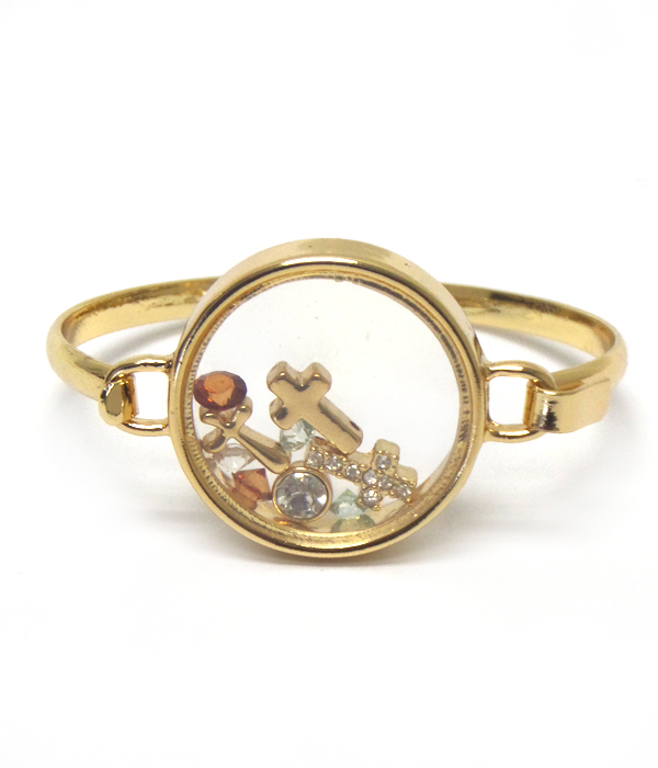 Origami style cross charms inside bangle bracelet