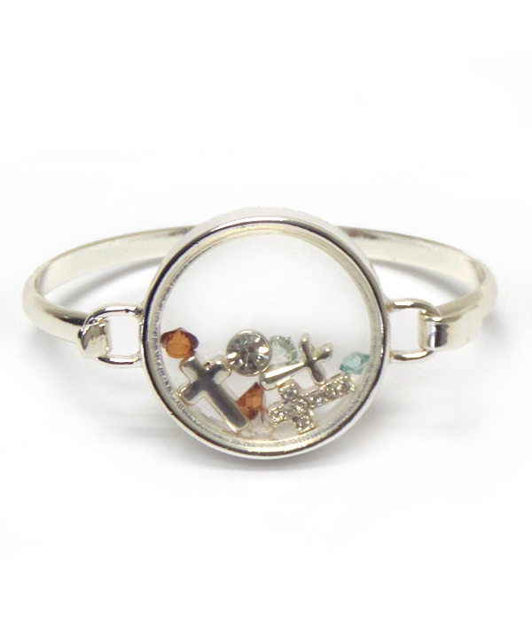 Origami style cross charms inside bangle bracelet