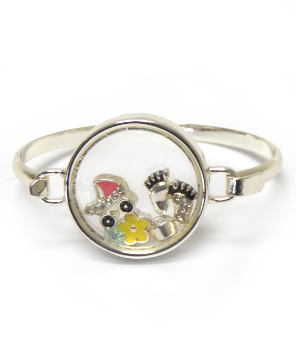 Origami style baby theme charms inside bangle bracelet 