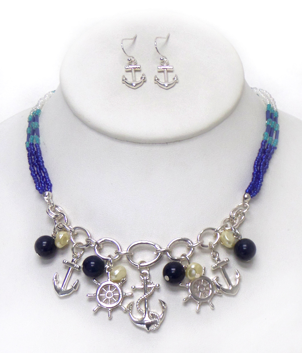 Sea life theme pearl drop necklace set