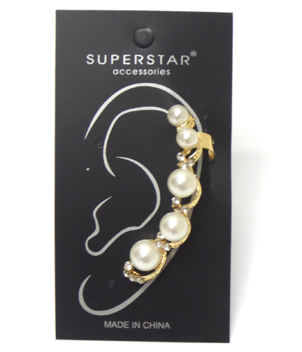 Pearl with stones earcuff