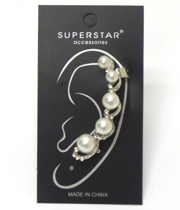 Pearl with stones earcuff