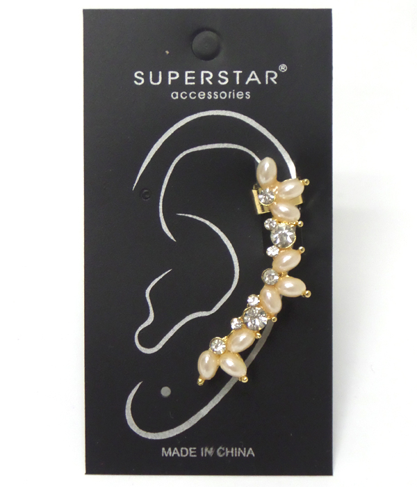 Pearl with stones earcuff