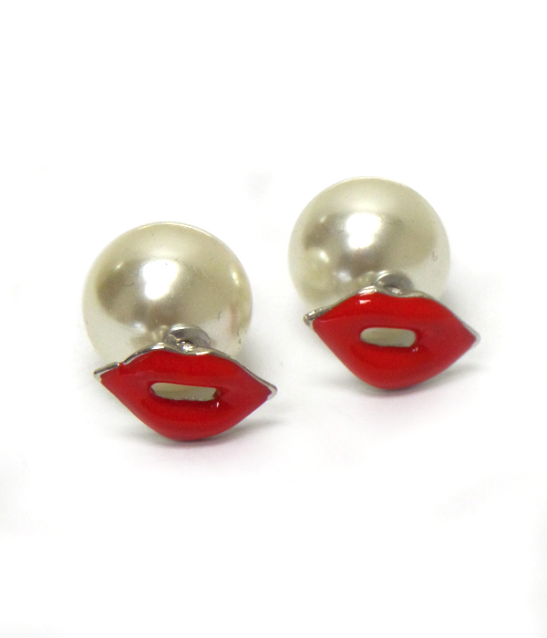 Double sided front and back lip and pearl duo earrings