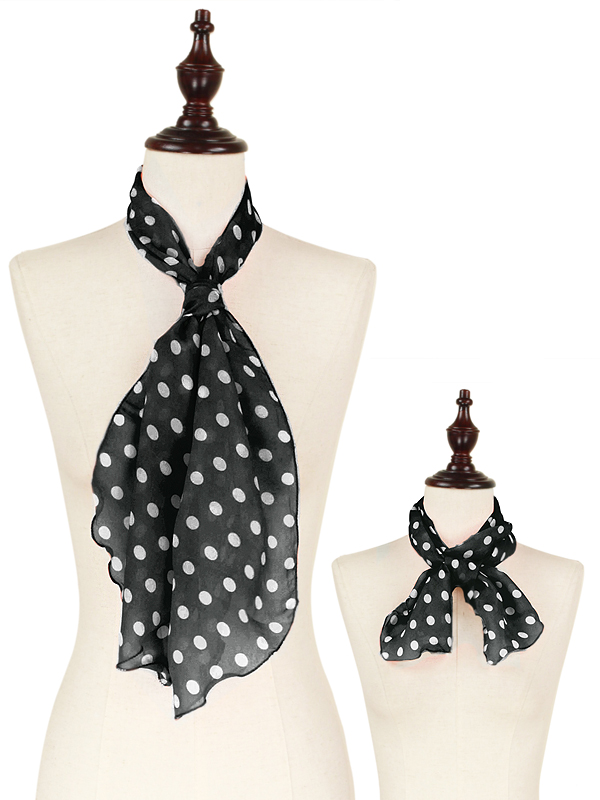 Polka dot print chiffon scarf - 100% polyester