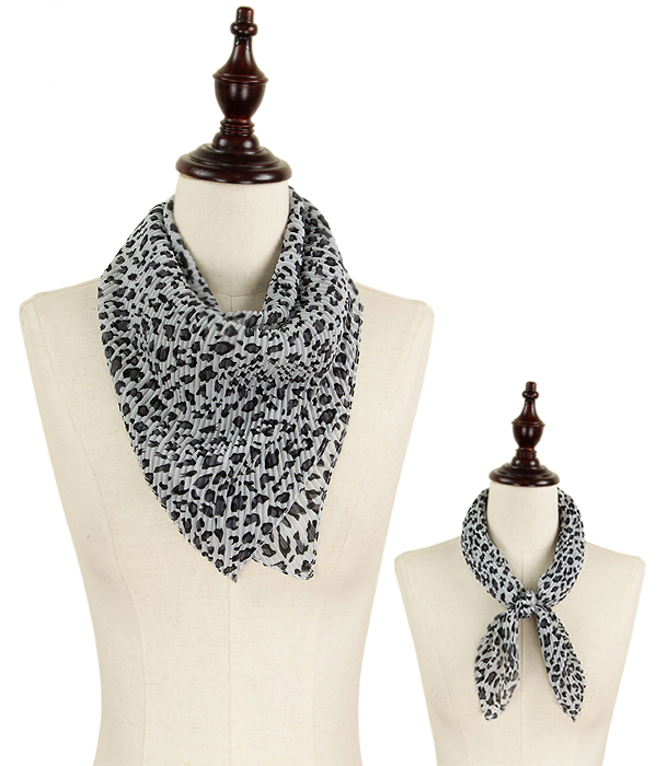 Leopard pleated chiffon bandana scarf - 100% polyester