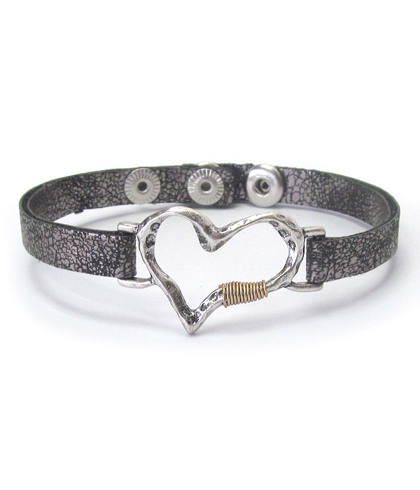 WIRED HEART AND LEATHERETTE BAND BRACELET