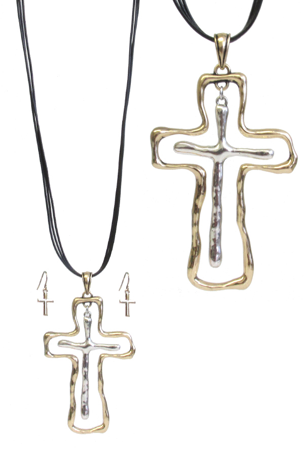 DOUBLE CROSS PENDANT AND CORD CHAIN NECKLACE SET