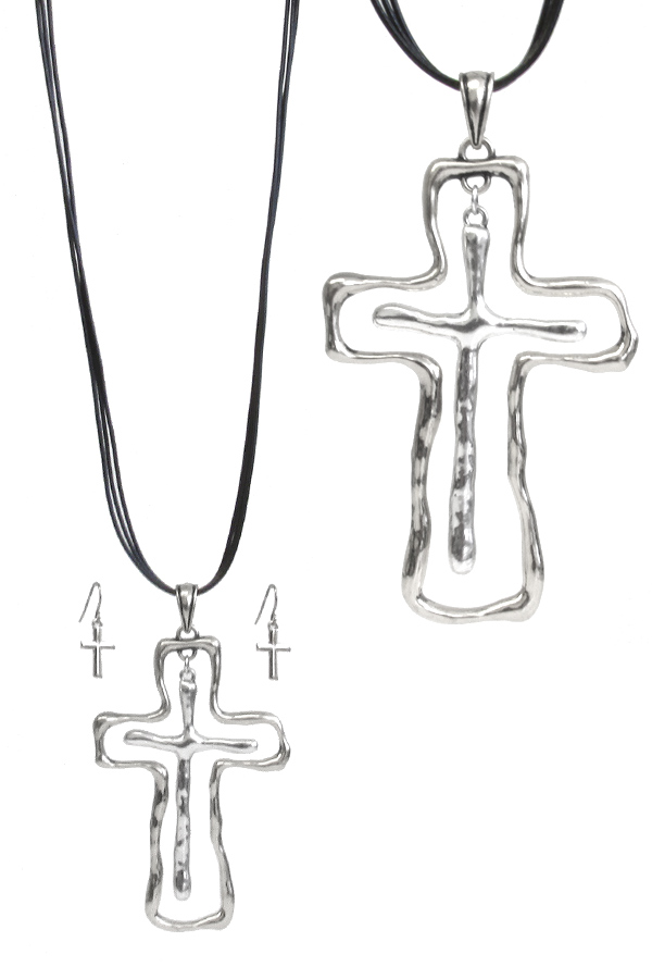 DOUBLE CROSS PENDANT AND CORD CHAIN NECKLACE SET