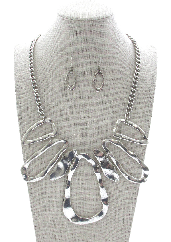 Large hammered oval ring link necklace set