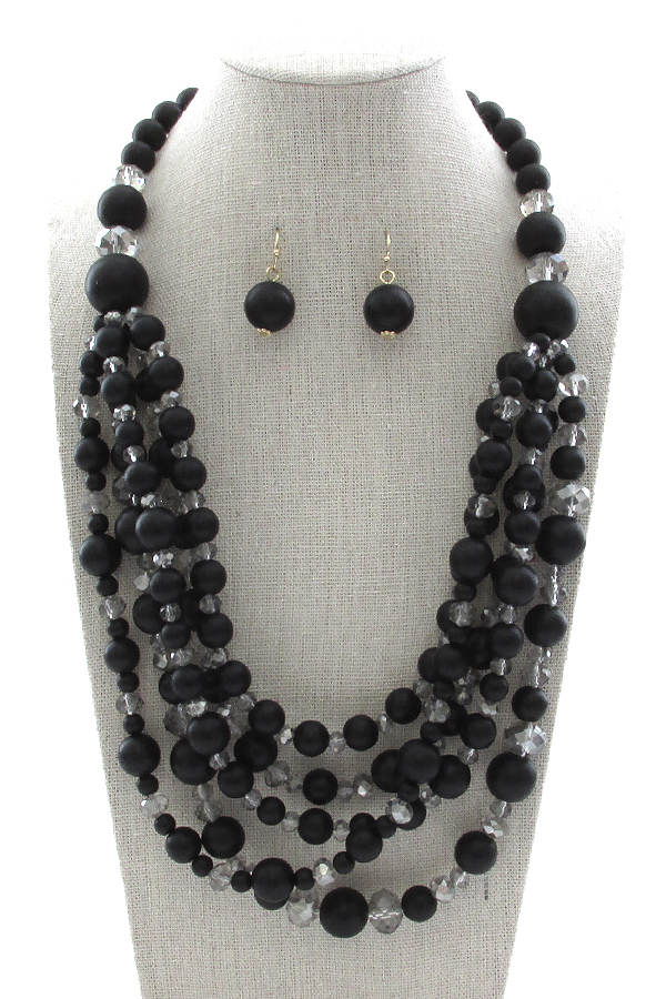 MULTI BALL BEAD MIX LAYERED CHUNKY NECKLACE SET