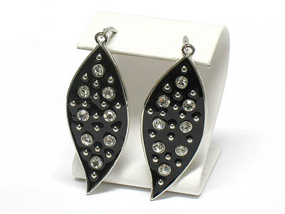 Crystal stud colored metal leave earring