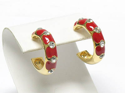 Crystal stud colored hoop earring - hoops